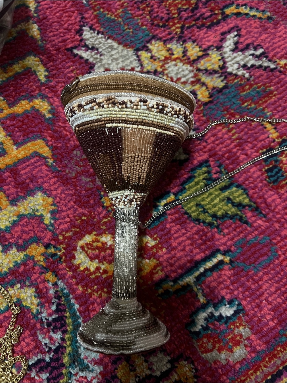 Beaded Martini Glass handbag in Brown and Cream - Unbranded